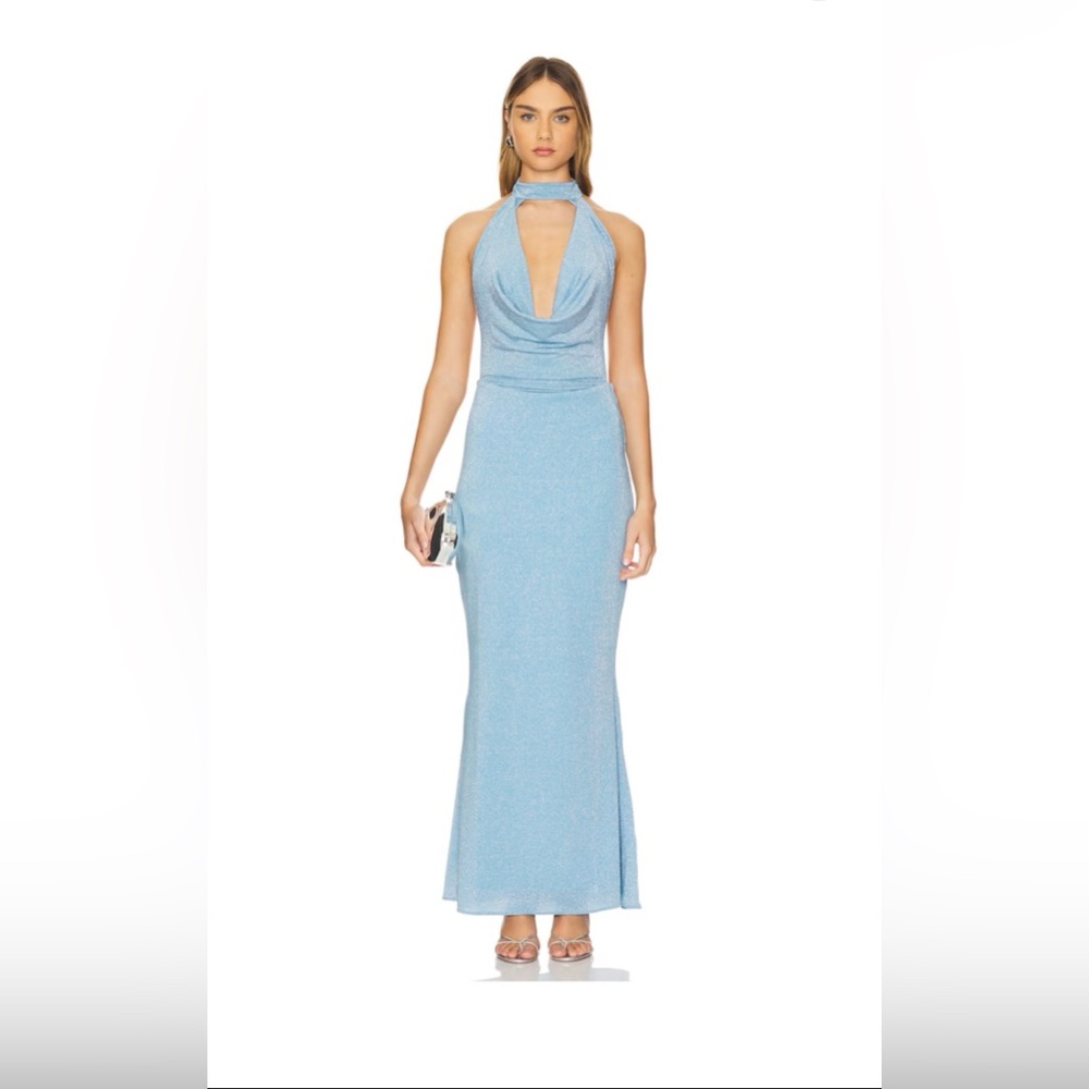 NWT Baobab Collection Sky Blue Halter Plunge Maxi Dress